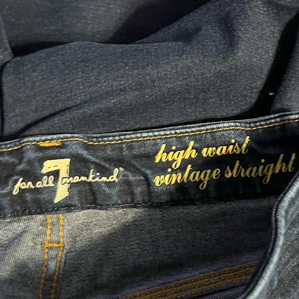7 For All Mankind Dark Blue High Rise Waist Vintage Straight Jeans - Picture 4 of 5